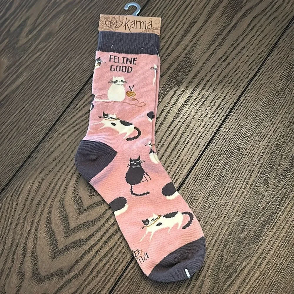 Karma Feline Good Cat Crew Socks OS New